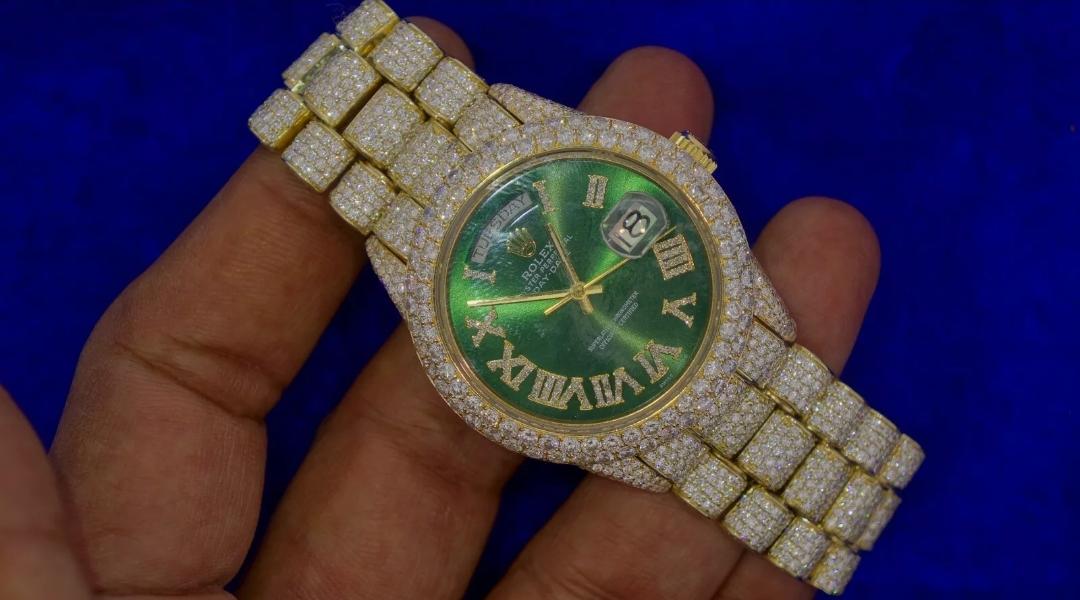 rolex day date 36mm gold watch honeycomb setting 2476 diamonds 21